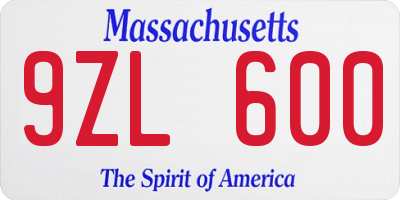 MA license plate 9ZL600