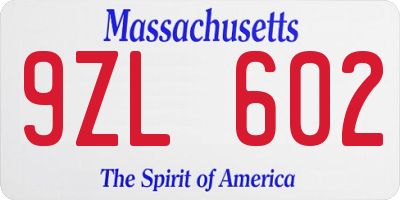 MA license plate 9ZL602