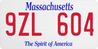 MA license plate 9ZL604
