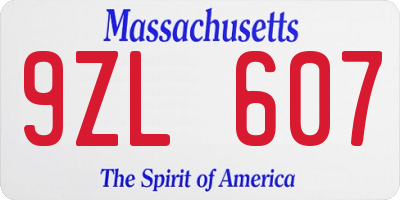 MA license plate 9ZL607