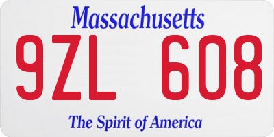 MA license plate 9ZL608