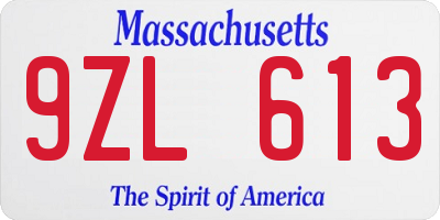 MA license plate 9ZL613