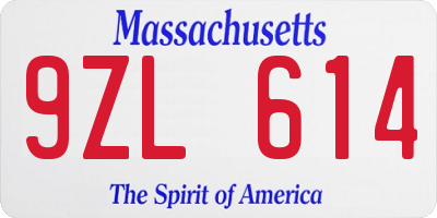 MA license plate 9ZL614