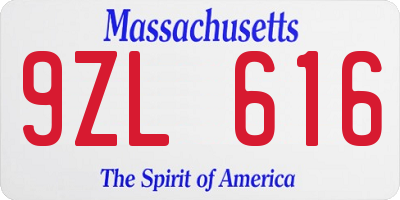MA license plate 9ZL616