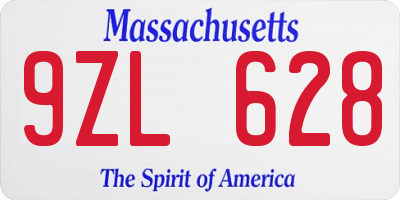 MA license plate 9ZL628