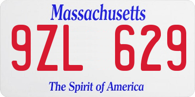 MA license plate 9ZL629