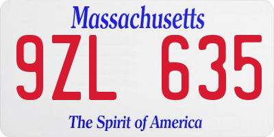 MA license plate 9ZL635