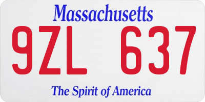 MA license plate 9ZL637