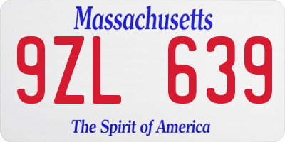 MA license plate 9ZL639