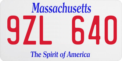 MA license plate 9ZL640