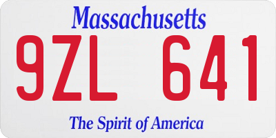 MA license plate 9ZL641