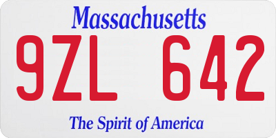 MA license plate 9ZL642