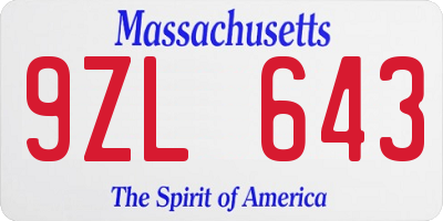 MA license plate 9ZL643