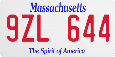 MA license plate 9ZL644