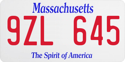 MA license plate 9ZL645