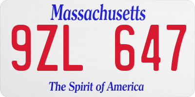 MA license plate 9ZL647