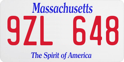 MA license plate 9ZL648