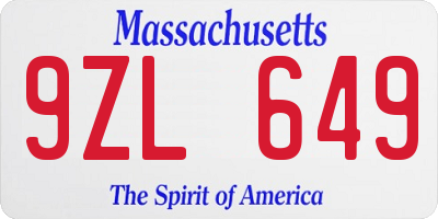 MA license plate 9ZL649