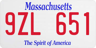 MA license plate 9ZL651