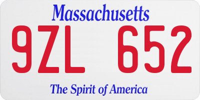 MA license plate 9ZL652