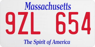 MA license plate 9ZL654