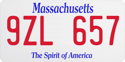 MA license plate 9ZL657