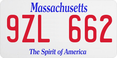 MA license plate 9ZL662