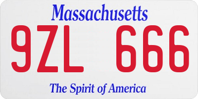 MA license plate 9ZL666