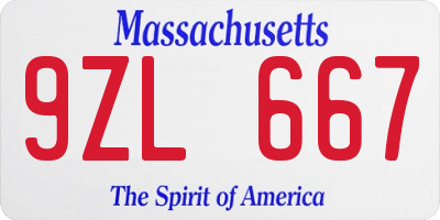 MA license plate 9ZL667