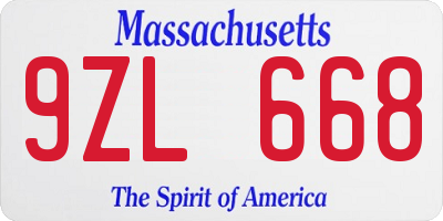 MA license plate 9ZL668