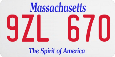 MA license plate 9ZL670