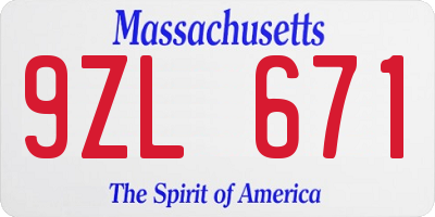 MA license plate 9ZL671