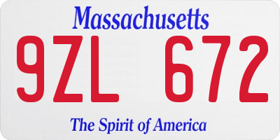 MA license plate 9ZL672