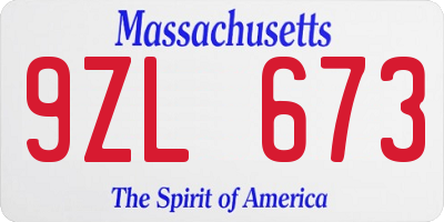 MA license plate 9ZL673