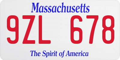 MA license plate 9ZL678