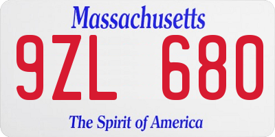 MA license plate 9ZL680