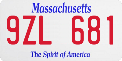 MA license plate 9ZL681