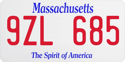 MA license plate 9ZL685