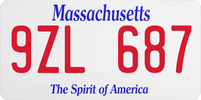 MA license plate 9ZL687