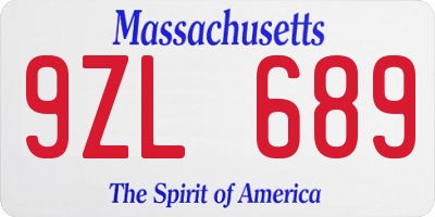 MA license plate 9ZL689