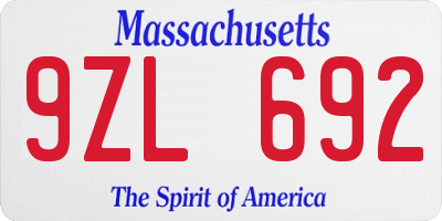 MA license plate 9ZL692