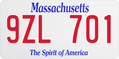 MA license plate 9ZL701