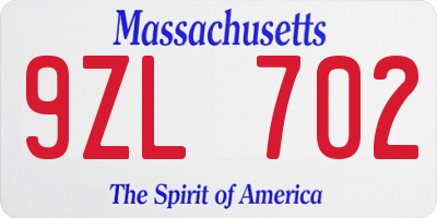 MA license plate 9ZL702