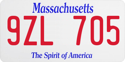 MA license plate 9ZL705