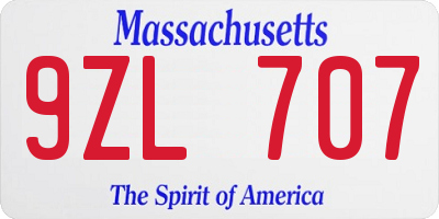 MA license plate 9ZL707