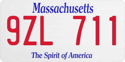 MA license plate 9ZL711