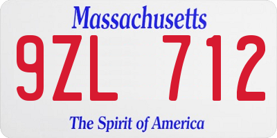 MA license plate 9ZL712