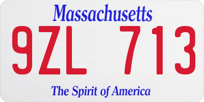 MA license plate 9ZL713