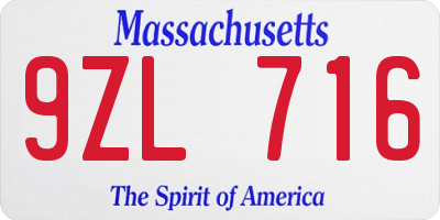 MA license plate 9ZL716