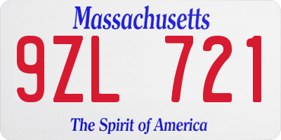 MA license plate 9ZL721